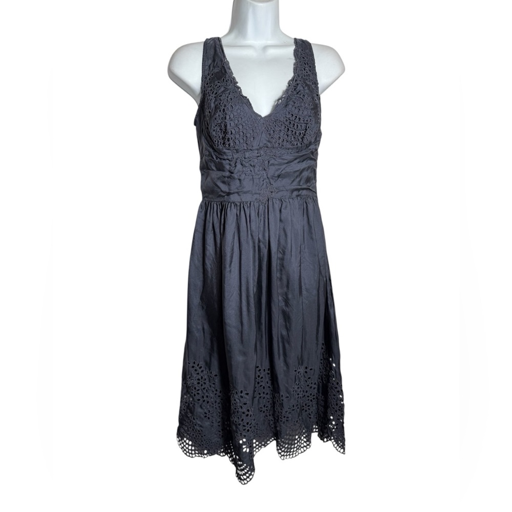 Anthropologie Dress Size 2 “Lil” Tawny Eyelet Slate Blue Gray Sleeveless Dress